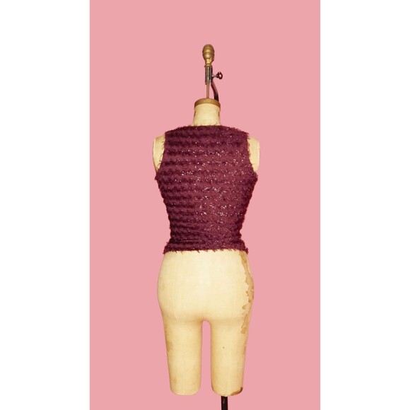 1990s-Y2K. FOREVER 21. Purple Fringe. Fuzzy. Glitter Tinsel. Tank Blouse. XS-S - Picture 3 of 8